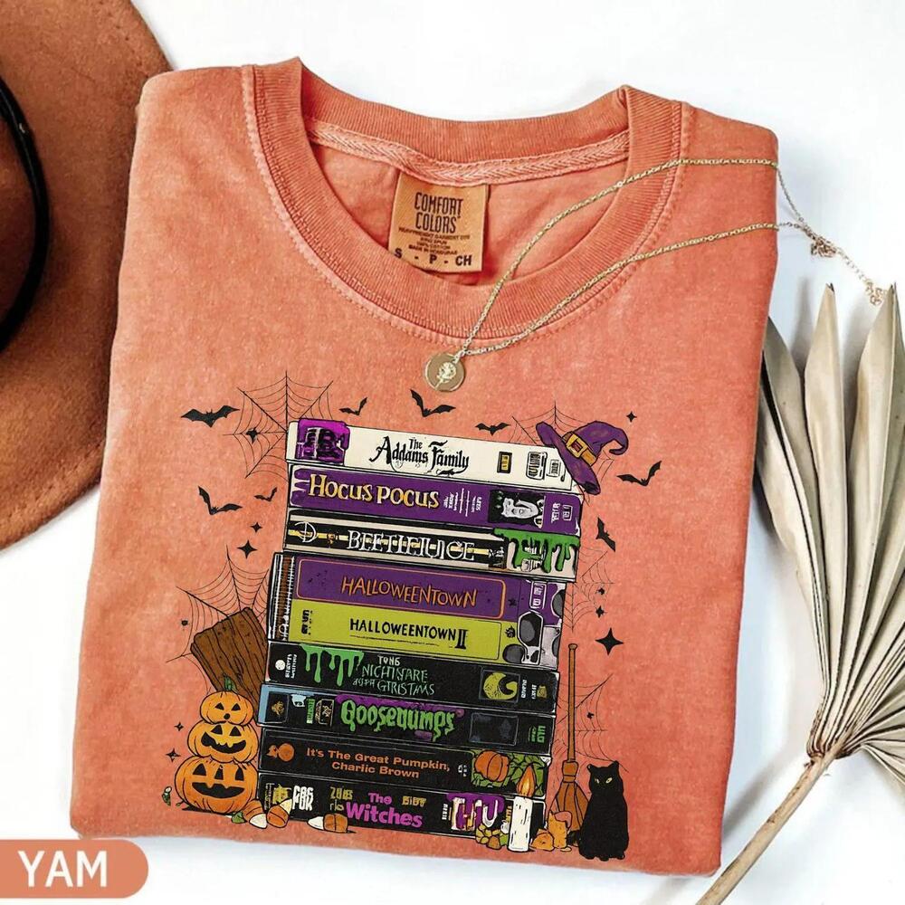Halloween Movie Horror VHS Stack 90s Nostalgia T Shirt